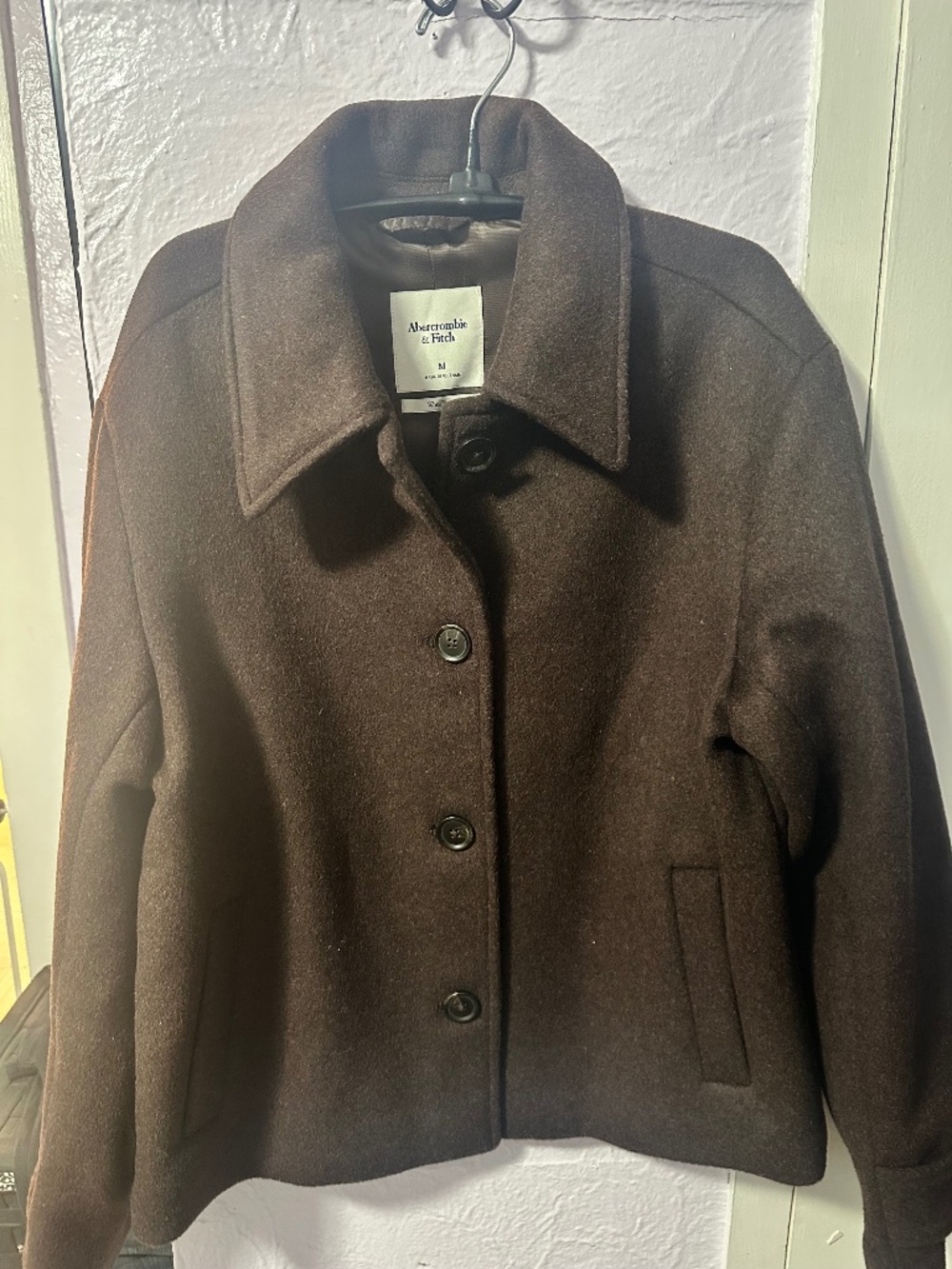 Abercrombie & Fitch Short Wool-Blend Coat in Dark Coffee, size Medium